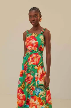 FARM Rio Robes Midi<Robe midi sans manches Tropicart verte