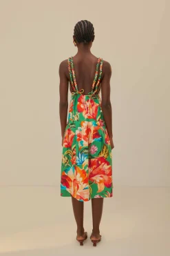 FARM Rio  Robes Midi<Robe midi sans manches Tropicart verte