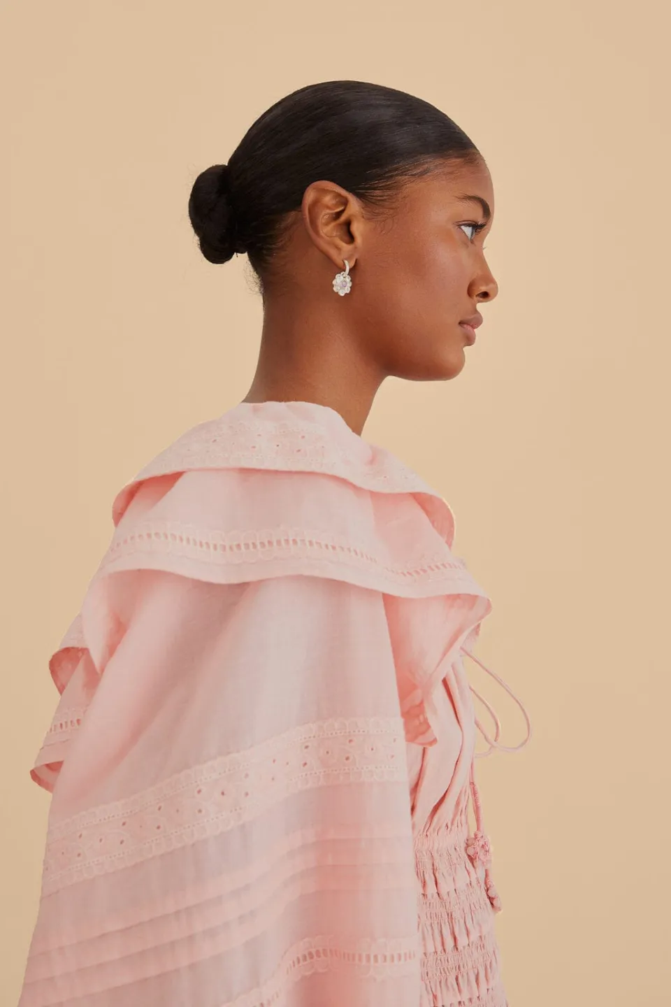 FARM Rio Robes Midi<Robe midi smockée rose clair à manches longues