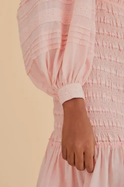 FARM Rio Robes Midi<Robe midi smockée rose clair à manches longues