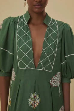 FARM Rio  Robes Midi<Robe midi verte en coton biologique avec arbres brodés