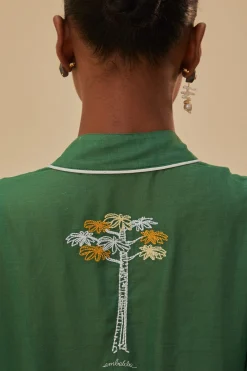FARM Rio Robes Midi<Robe midi verte en coton biologique avec arbres brodés