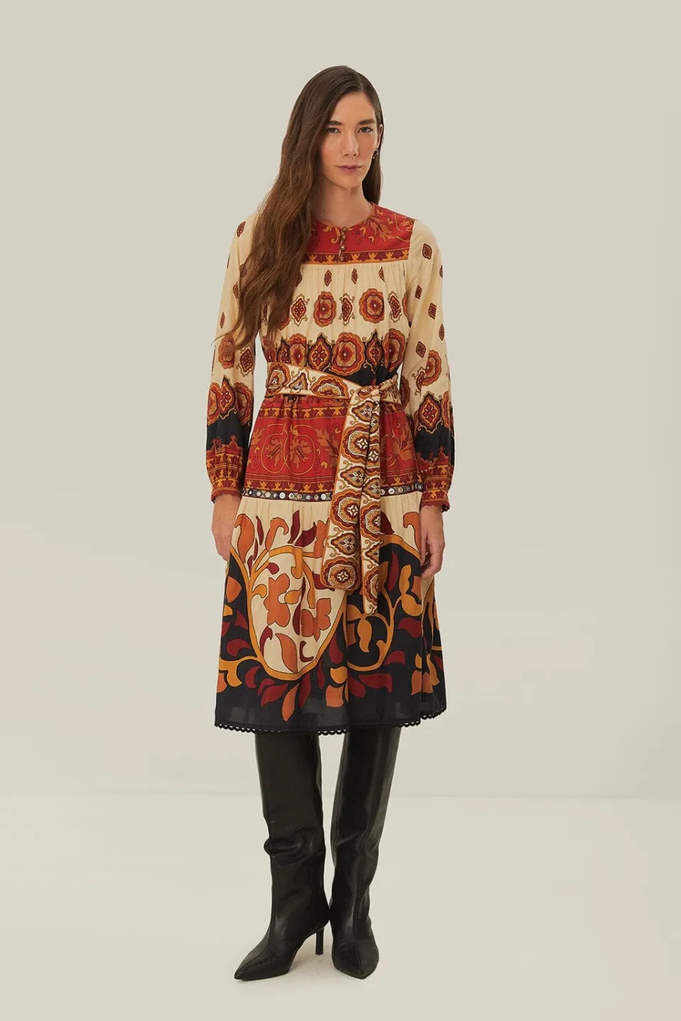 FARM Rio Robes Midi<Robe mi-longue à carreaux Ainika couleur crème