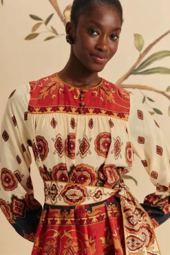 FARM Rio  Robes Midi<Robe mi-longue à carreaux Ainika couleur crème