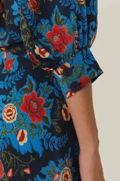 FARM Rio  Robes Midi<Robe mi-longue à imprimé floral arabesque bleu
