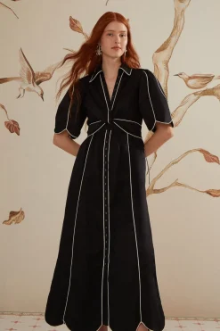 FARM Rio Robes Midi<Robe mi-longue à manches courtes noire et blanche