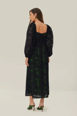 FARM Rio  Robes Midi<Robe mi-longue à manches longues en dentelle noire