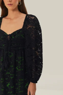 FARM Rio  Robes Midi<Robe mi-longue à manches longues en dentelle noire