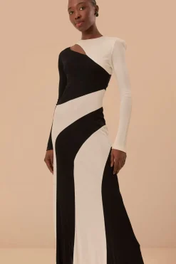 FARM Rio Robes Midi<Robe mi-longue à manches longues découpée noire et blanche