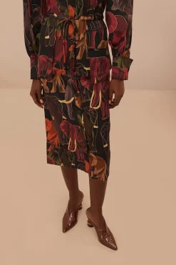 FARM Rio  Robes Midi<Robe mi-longue à manches longues avec éléphants marron