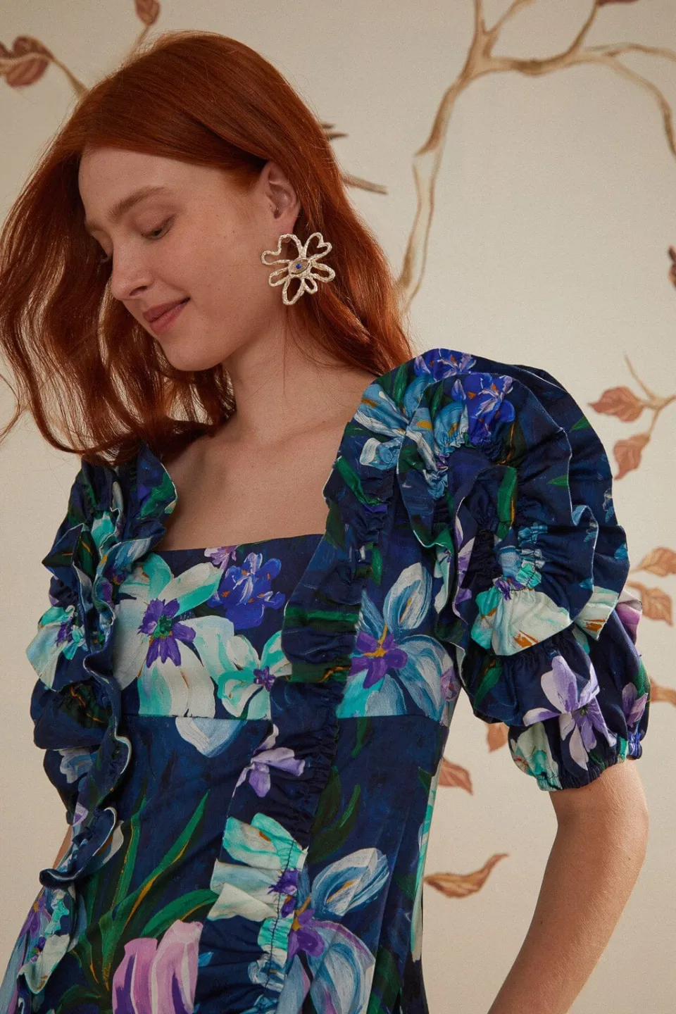 FARM Rio Robes Midi<Robe mi-longue à volants et manches courtes Floraline
