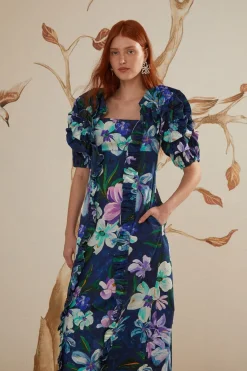 FARM Rio  Robes Midi<Robe mi-longue à volants et manches courtes Floraline