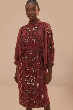 FARM Rio Robes Midi<Robe mi-longue brodée au point de croix avec foulard toucans