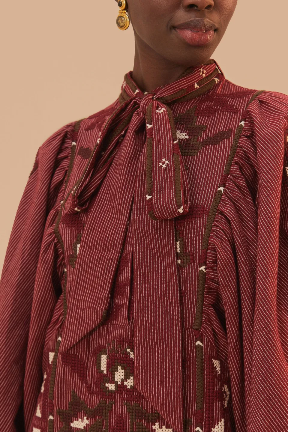 FARM Rio Robes Midi<Robe mi-longue brodée au point de croix avec foulard toucans
