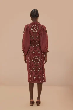 FARM Rio Robes Midi<Robe mi-longue brodée au point de croix avec foulard toucans