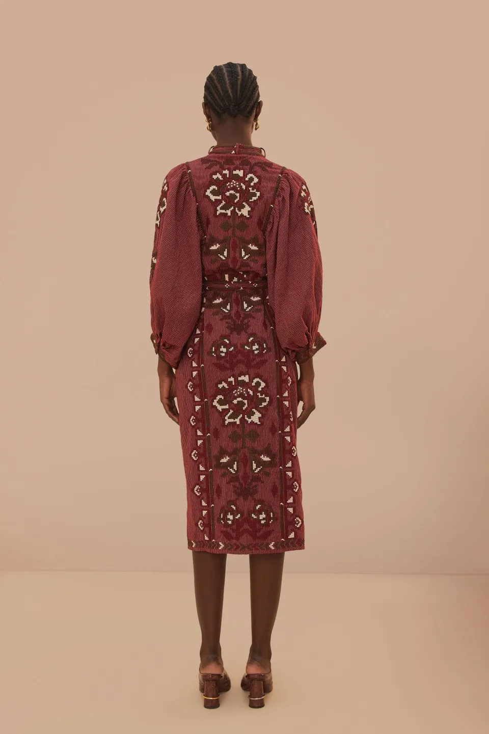 FARM Rio Robes Midi<Robe mi-longue brodée au point de croix avec foulard toucans