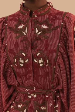 FARM Rio Robes Midi<Robe mi-longue brodée au point de croix avec foulard toucans