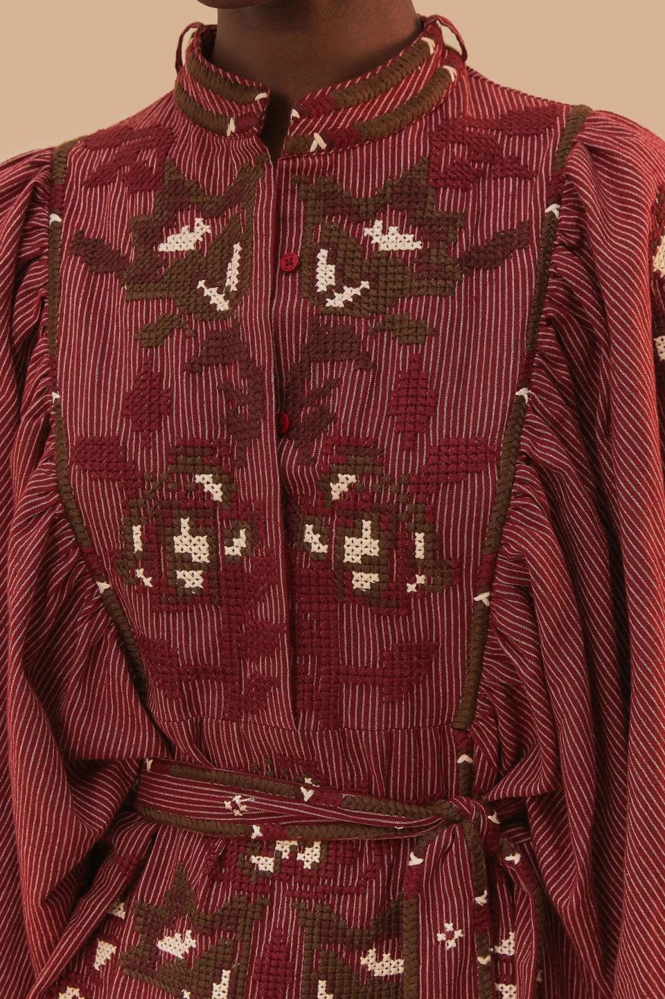 FARM Rio Robes Midi<Robe mi-longue brodée au point de croix avec foulard toucans