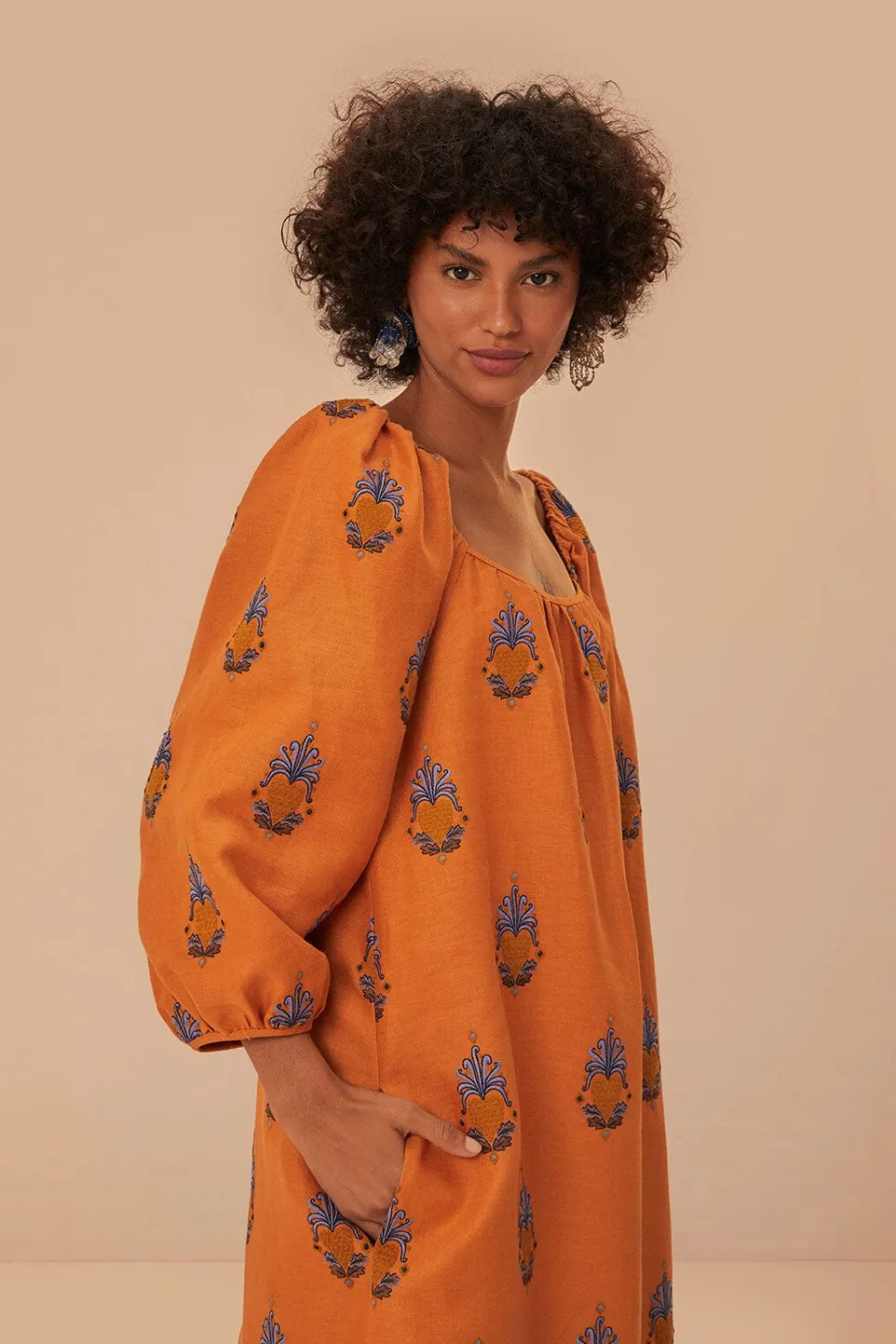 FARM Rio Robes Midi<Robe mi-longue brodée jaune
