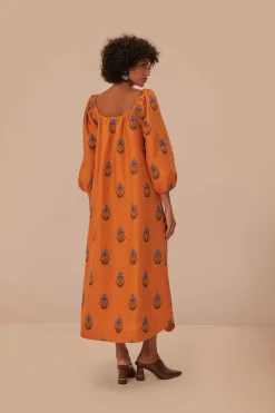 FARM Rio Robes Midi<Robe mi-longue brodée jaune