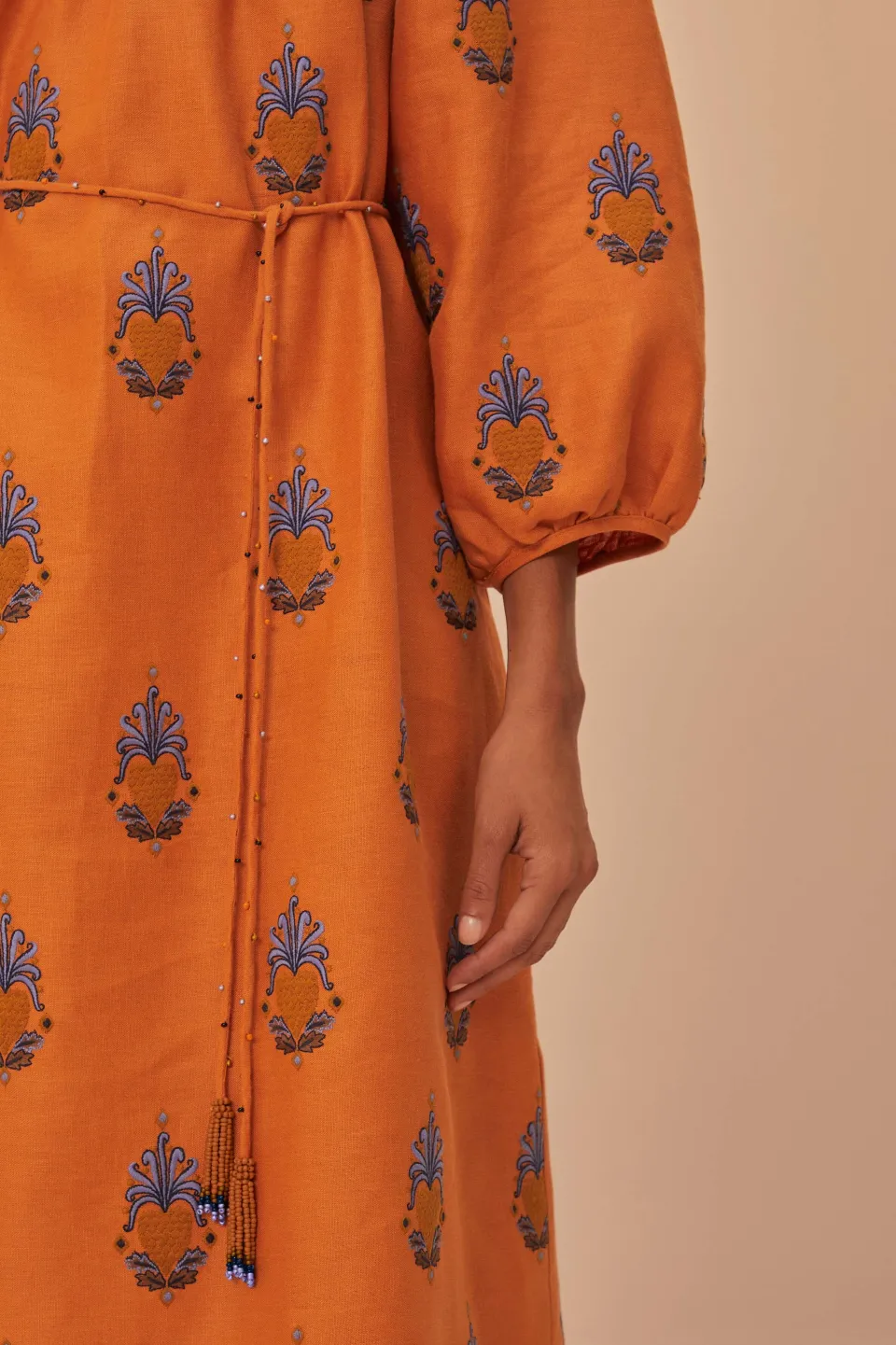 FARM Rio Robes Midi<Robe mi-longue brodée jaune