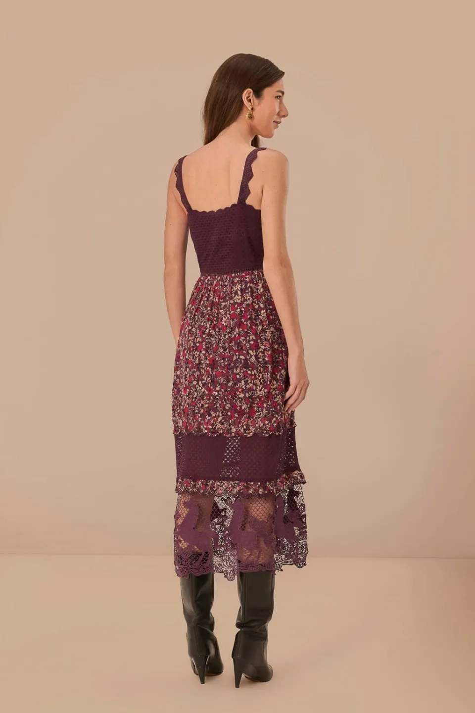 FARM Rio Robes Midi<Robe mi-longue en dentelle brodée violette Chelsea Garden