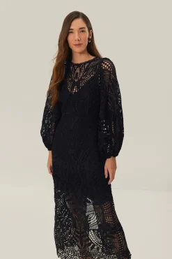 FARM Rio Robes Midi<Robe mi-longue en guipure noire Nature