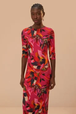FARM Rio Robes Midi<Robe mi-longue en jersey à fleurs colorées