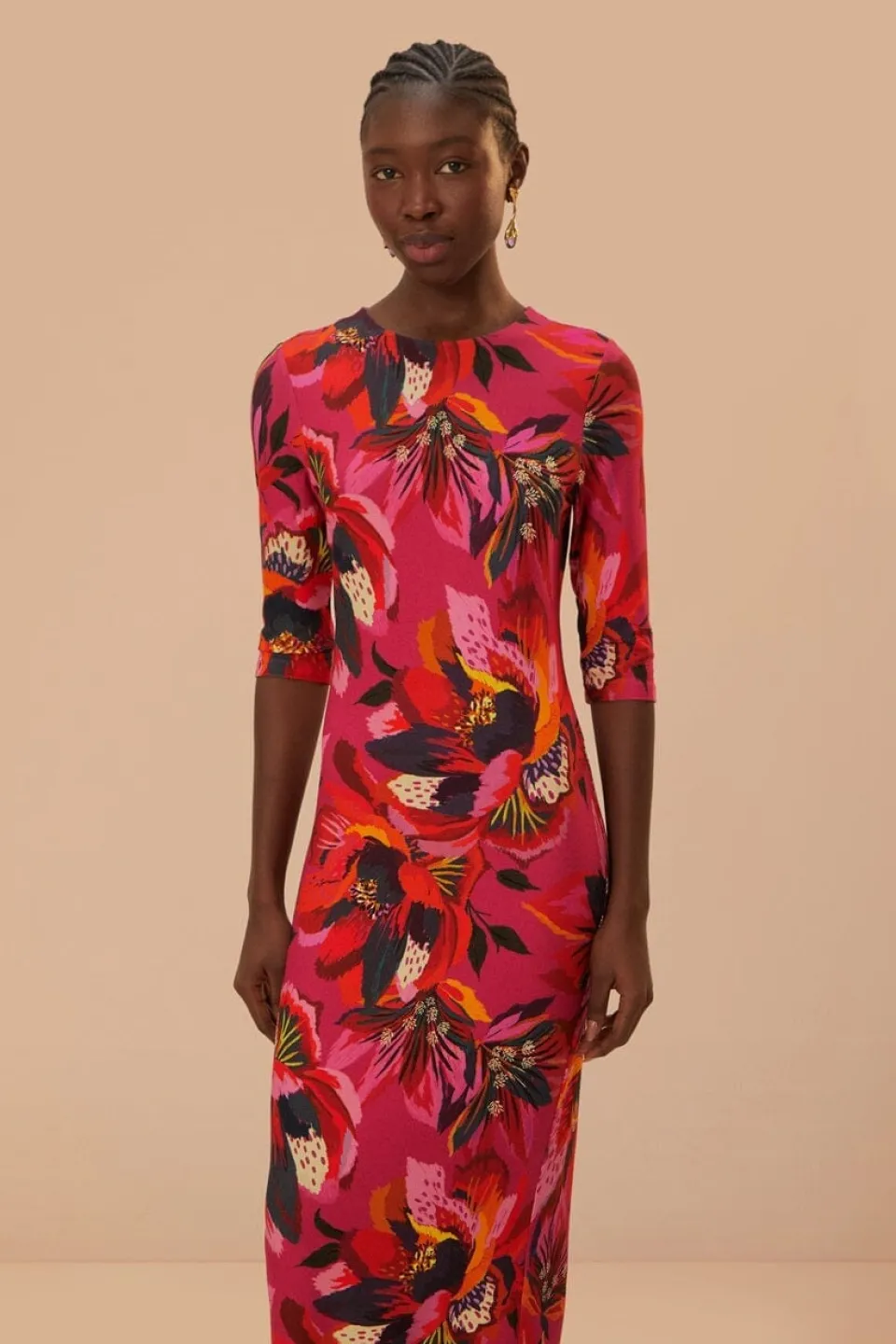 FARM Rio Robes Midi<Robe mi-longue en jersey à fleurs colorées