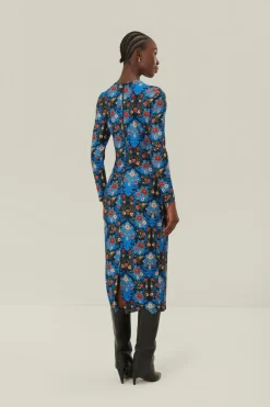 FARM Rio  Robes Midi<Robe mi-longue en jersey fleuri bleu arabesque LENZING™ ECOVERO™