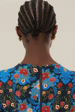 FARM Rio Robes Midi<Robe mi-longue en jersey fleuri bleu arabesque LENZING™ ECOVERO™