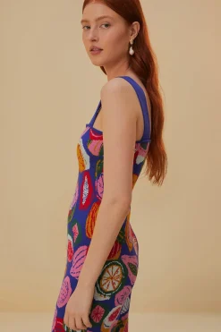 FARM Rio Robes Midi<Robe mi-longue en tricot à motif salade colorée