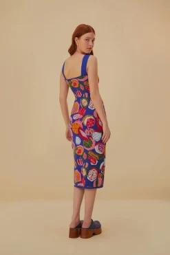 FARM Rio  Robes Midi<Robe mi-longue en tricot à motif salade colorée