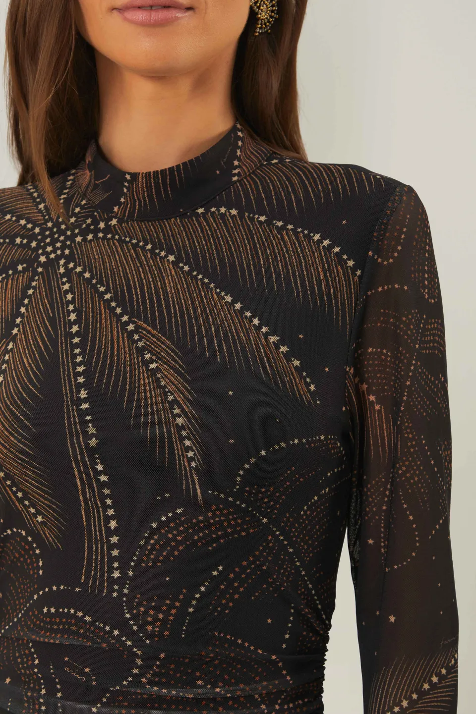 FARM Rio Robes Midi<Robe mi-longue en tulle à feuillage doré noir