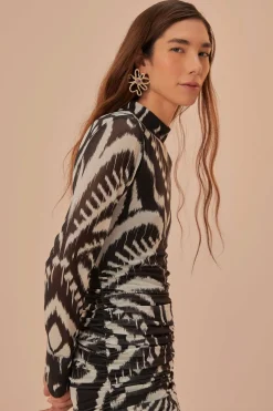 FARM Rio  Robes Midi<Robe mi-longue en tulle noir ikat à motif ananas