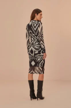 FARM Rio  Robes Midi<Robe mi-longue en tulle noir ikat à motif ananas
