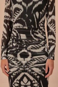 FARM Rio  Robes Midi<Robe mi-longue en tulle noir ikat à motif ananas