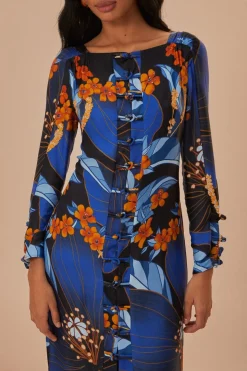 FARM Rio  Robes Midi<Robe mi-longue en viscose LENZING™ ECOVERO™ à motif floral Pietra noir