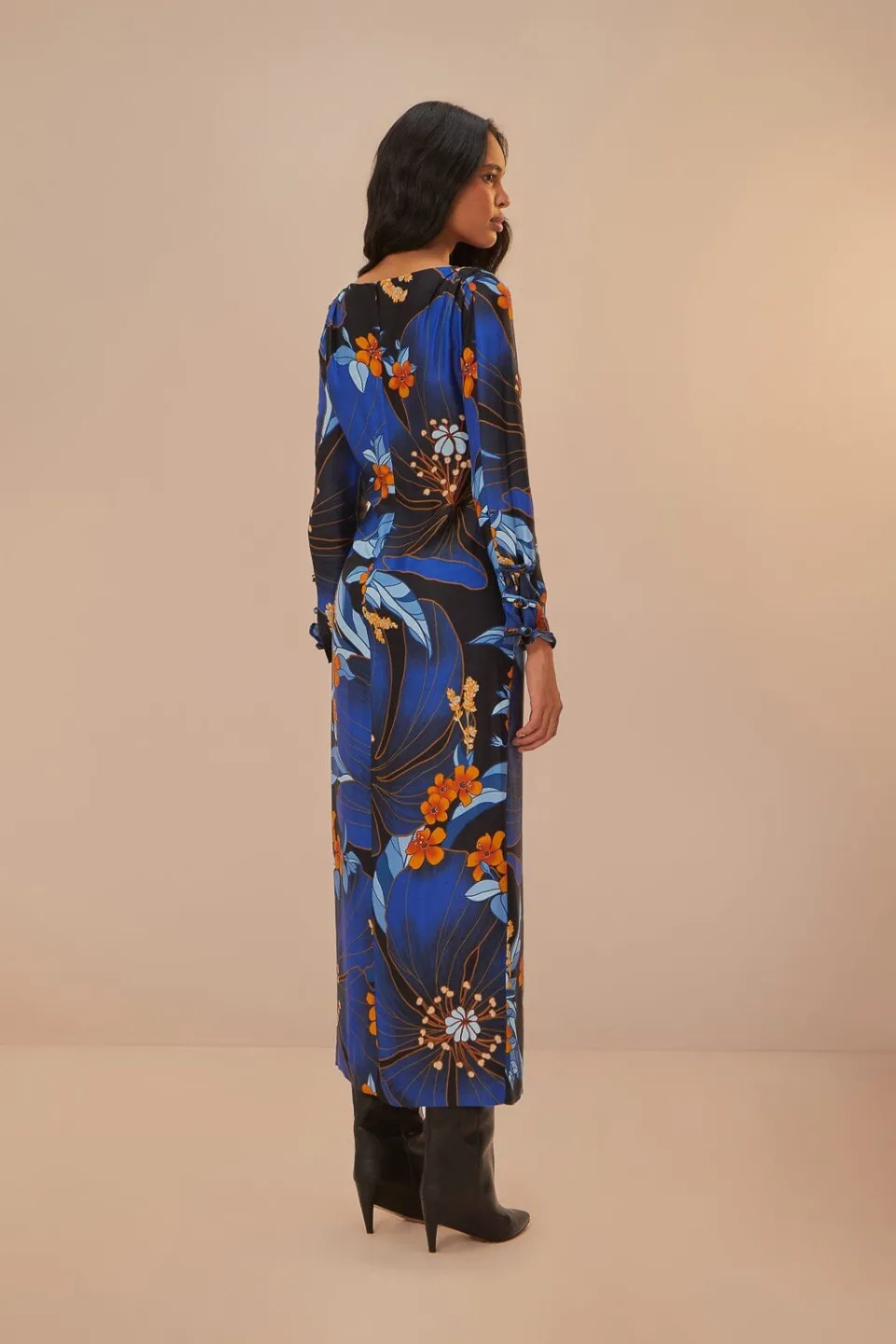 FARM Rio Robes Midi<Robe mi-longue en viscose LENZING™ ECOVERO™ à motif floral Pietra noir