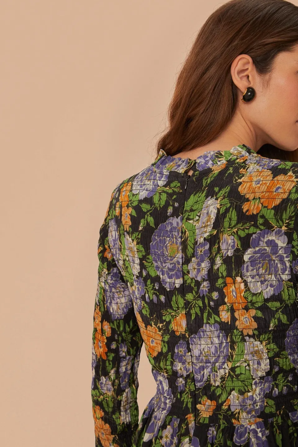 FARM Rio Robes Midi<Robe mi-longue fleurie noire à manches longues Capri