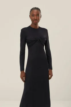 FARM Rio Robes Midi<Robe mi-longue noire à bonnets torsadés