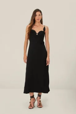 FARM Rio Robes Midi<Robe mi-longue noire à buste fleuri