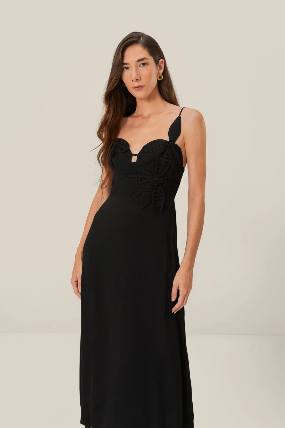 FARM Rio Robes Midi<Robe mi-longue noire à buste fleuri