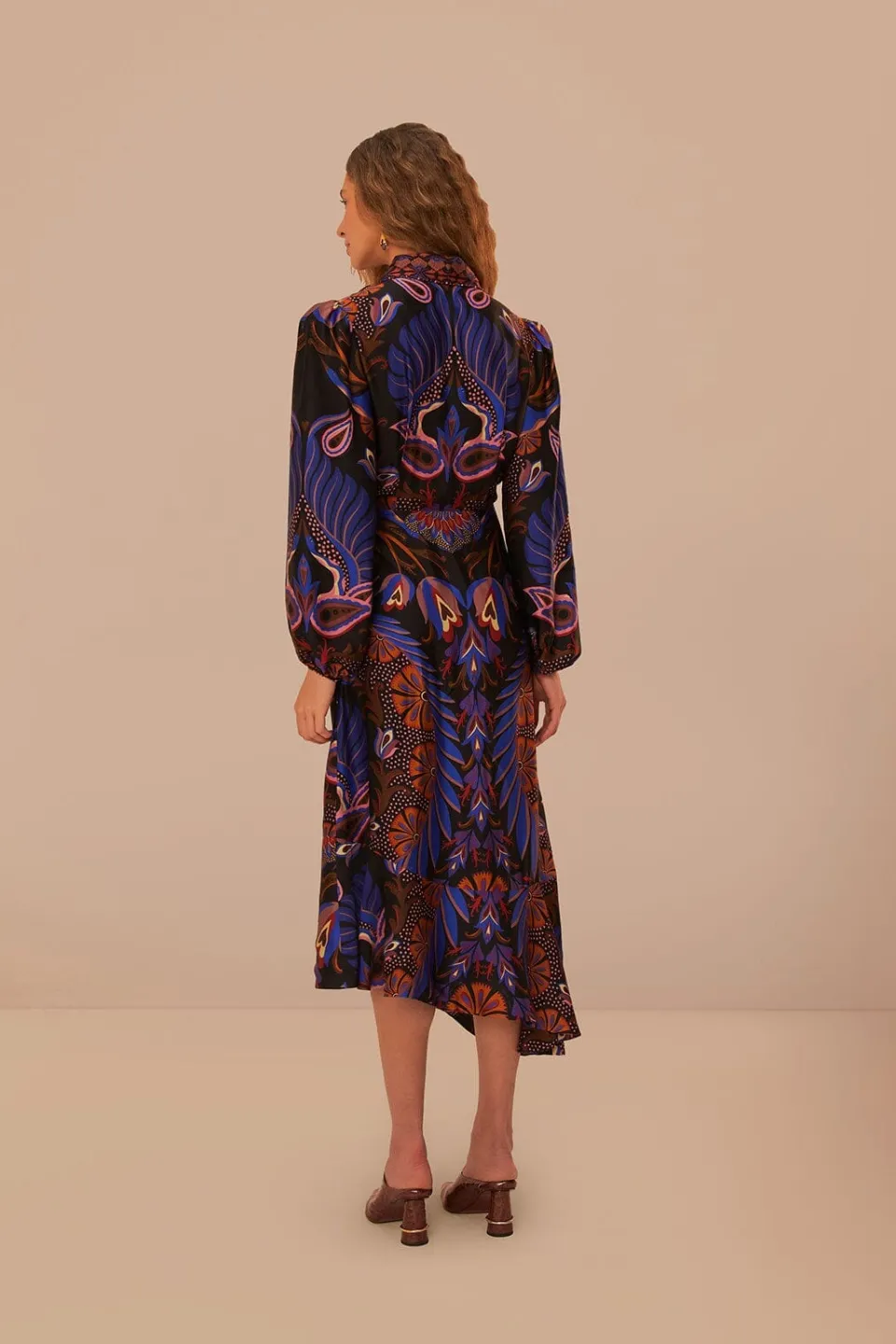 FARM Rio Robes Midi<Robe mi-longue noire à manches longues Heart Forest