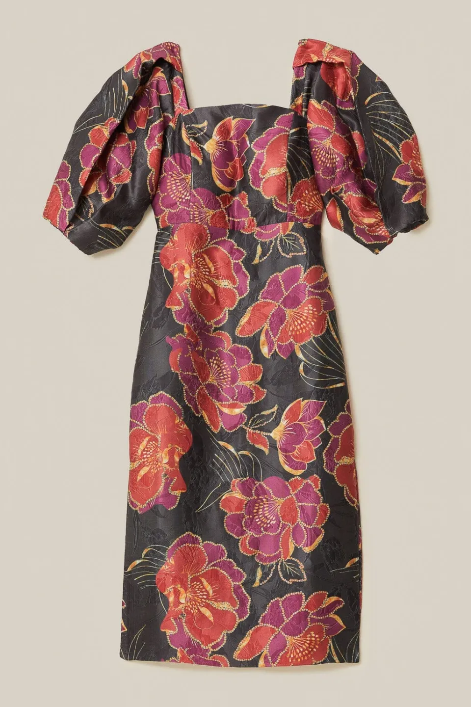 FARM Rio Robes Midi<Robe mi-longue noire brillante à manches courtes Chita