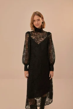 FARM Rio Robes Midi<Robe mi-longue noire en dentelle