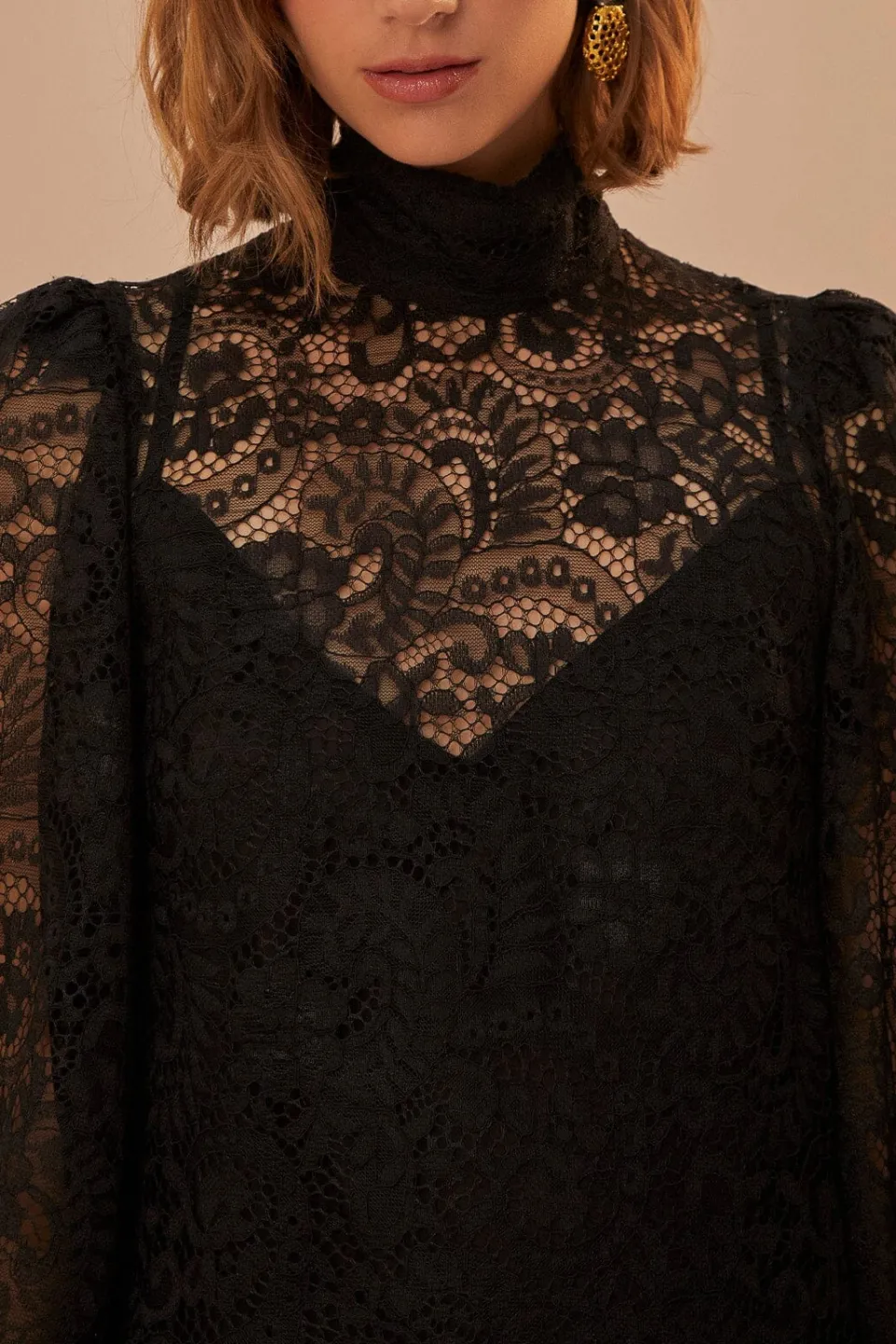 FARM Rio Robes Midi<Robe mi-longue noire en dentelle