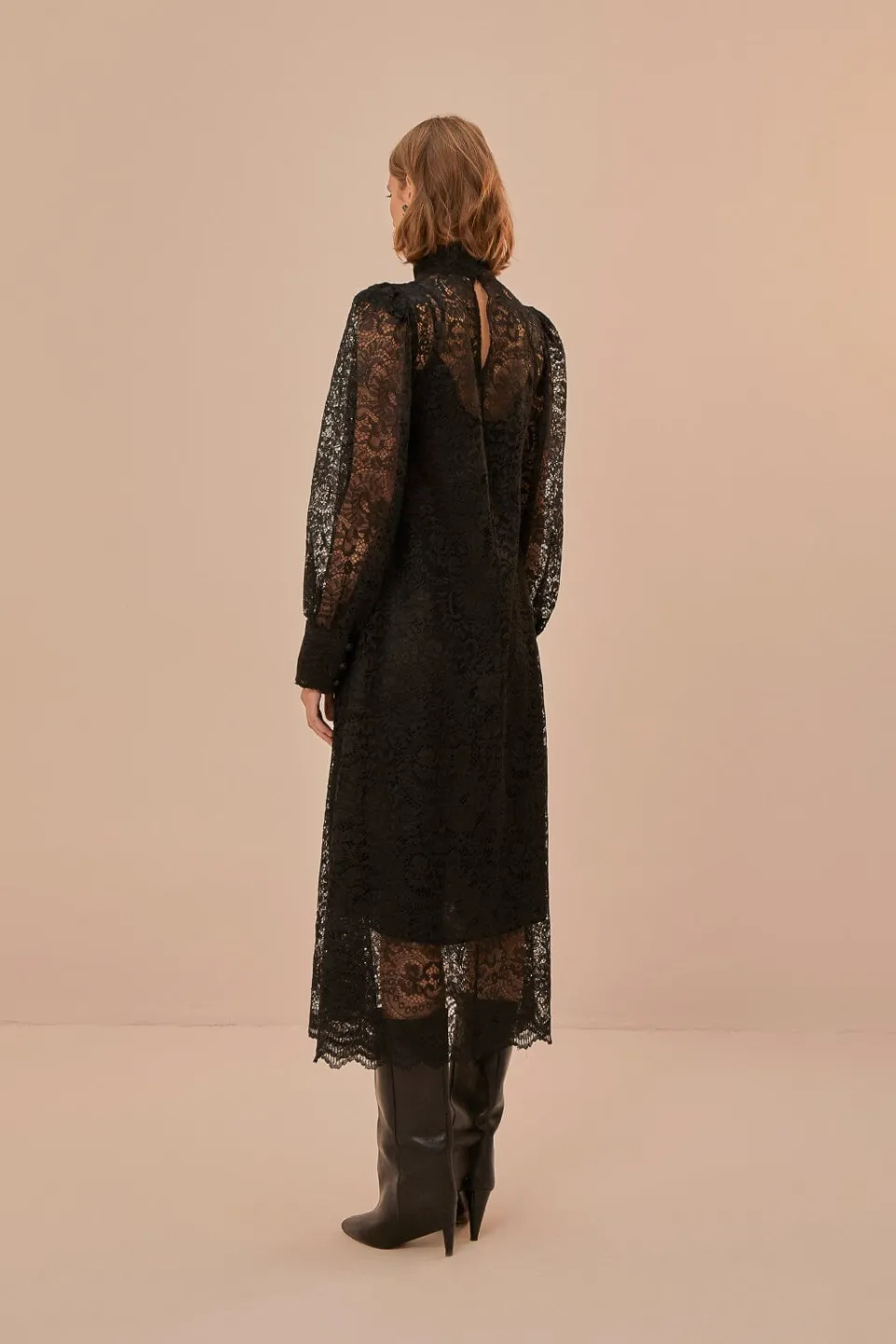 FARM Rio Robes Midi<Robe mi-longue noire en dentelle