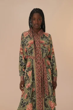 FARM Rio  Robes Midi<Robe mi-longue verte à imprimé floral arabesque
