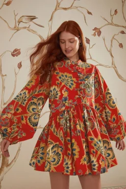 FARM Rio Robes Courtes<Robe mini à manches longues et imprimé floral rouge